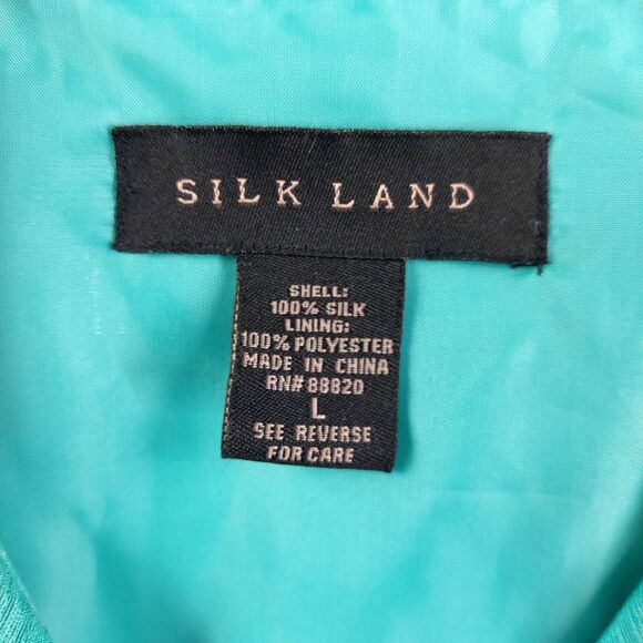 Silkland Embroidered Jacket Large Teal Green 100% Silk Floral Blazer Belted - Picture 9 of 10
